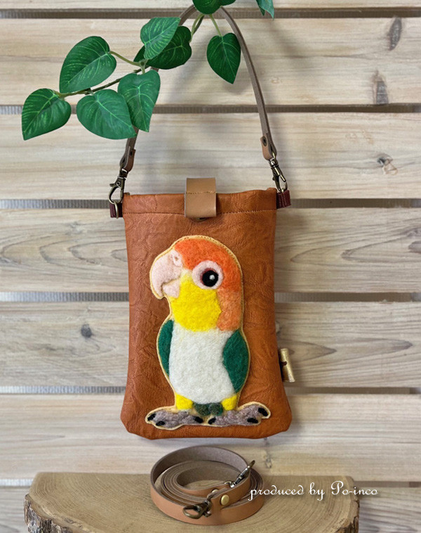 ＊受注制作(羽色変更可能)＊2WAYスマホポーチ /シロハラインコ