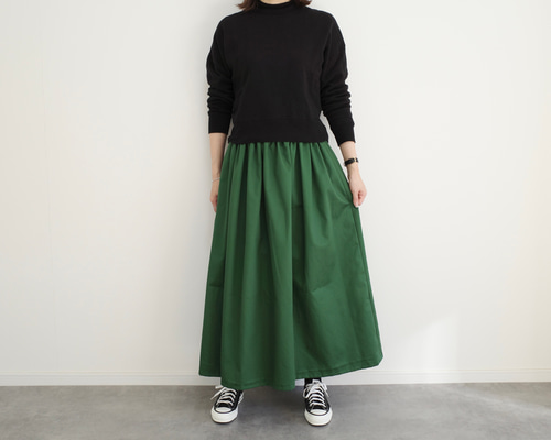チノギャザースカート グリーン ロングスカート（マキシ丈） make-fuku