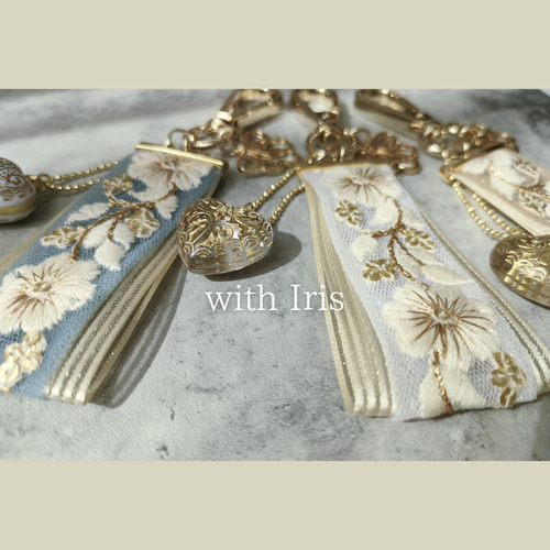 再再再再…販♡インド刺繍リボン キーチャーム バッグチャーム ベージュ