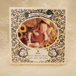 誕生記念プレート　タイルプレート仕様　写真と誕生データをタイルに高温焼成プリント　100年経っても色落ちしません 1枚目の画像