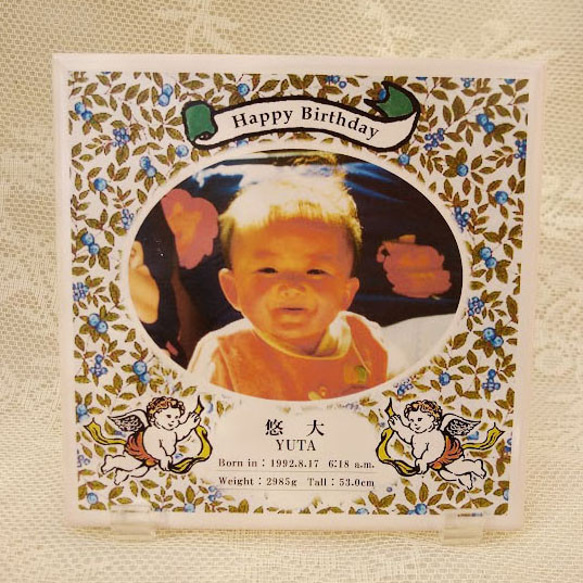 誕生記念プレート　タイルプレート仕様　写真と誕生データをタイルに高温焼成プリント　100年経っても色落ちしません 3枚目の画像