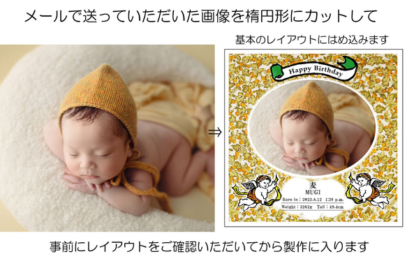 誕生記念プレート　タイルプレート仕様　写真と誕生データをタイルに高温焼成プリント　100年経っても色落ちしません 7枚目の画像