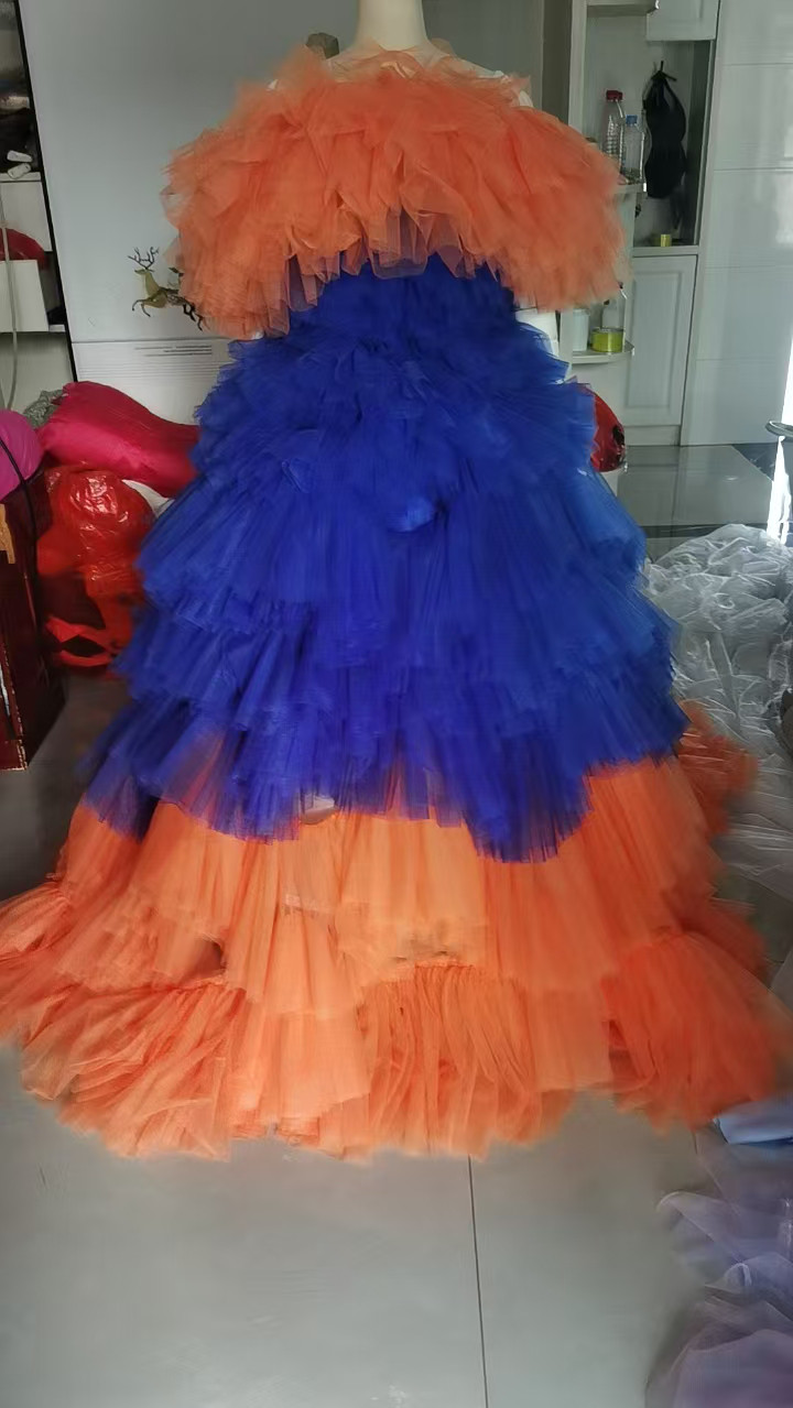 人気上昇！韓国風カラードレス　オレンジブルー　もこもこチュールドレス　ボリューム　オフショルダー　色オーダー可能 59,388円