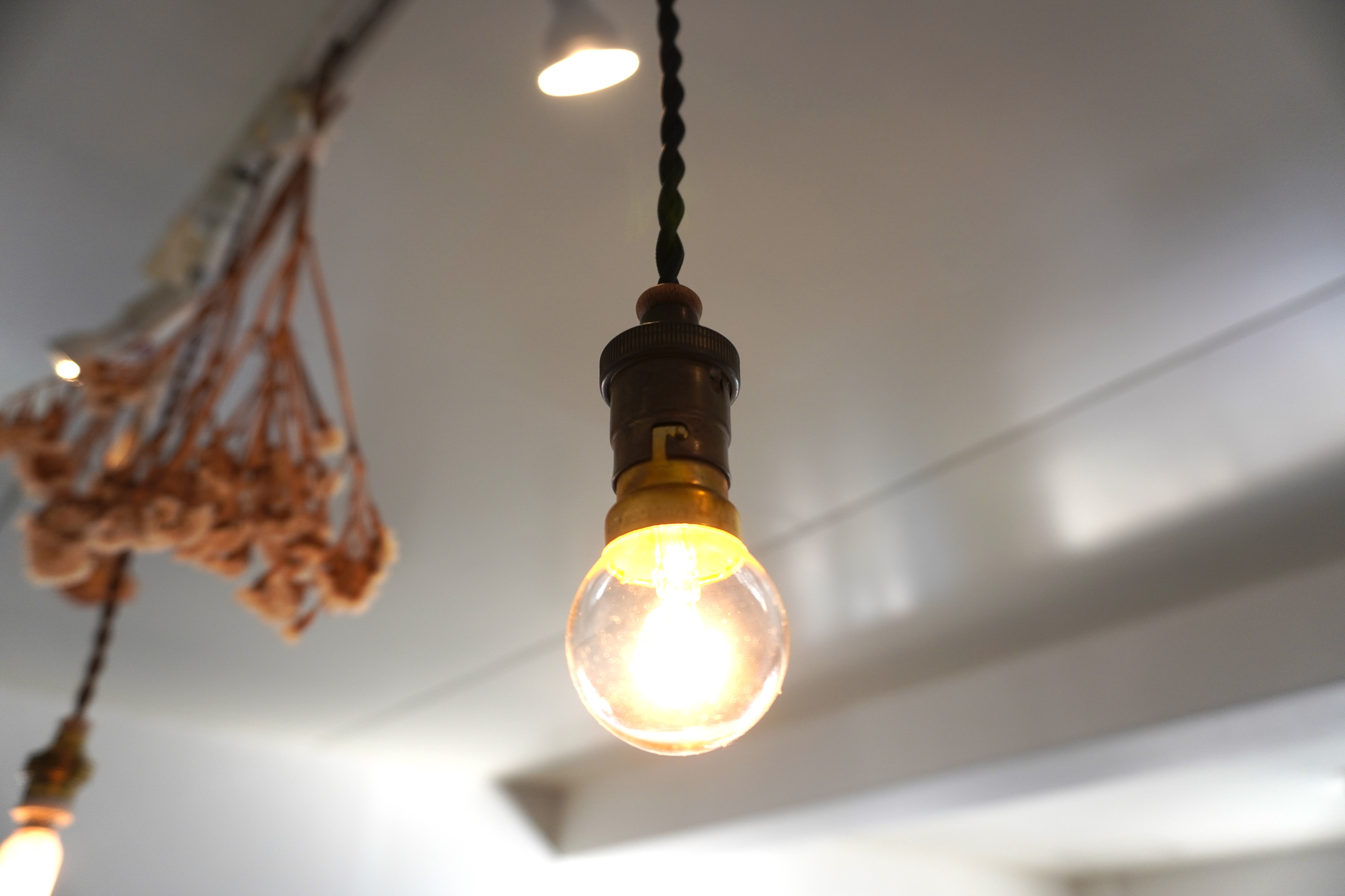 アンティーク ソケットランプ　■真鍮/ペンダント/照明/ライト/木製　B118