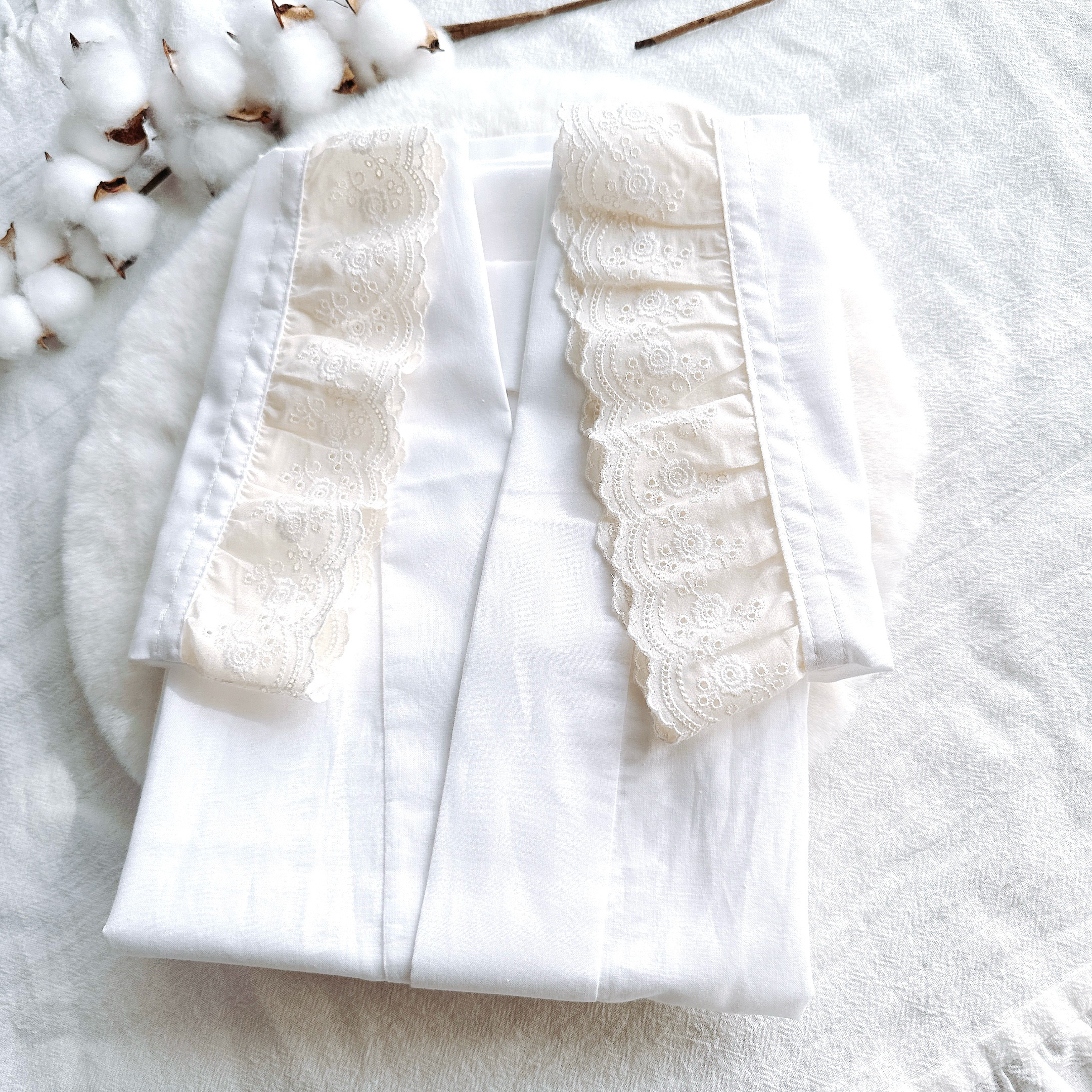 衿付き半襦袢　キナリギャザーレース