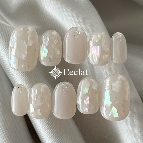 パウダリーシェル゜。ネイルチップ シェル 貝殻 クリア ホワイト 白