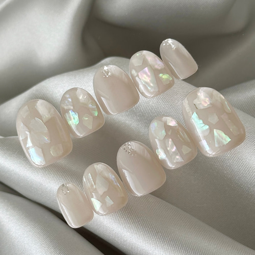 パウダリーシェル゜。ネイルチップ シェル 貝殻 クリア ホワイト 白