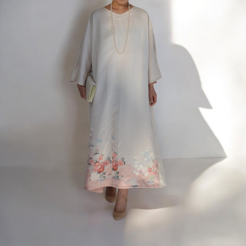 3XL 着物リメイク, 牡丹柄の訪問着,上品ワンピース 着物 おうんちゃん