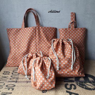 【ソフトリネン】入園バッグ５点セット：オレンジ：ラメドット【0297】