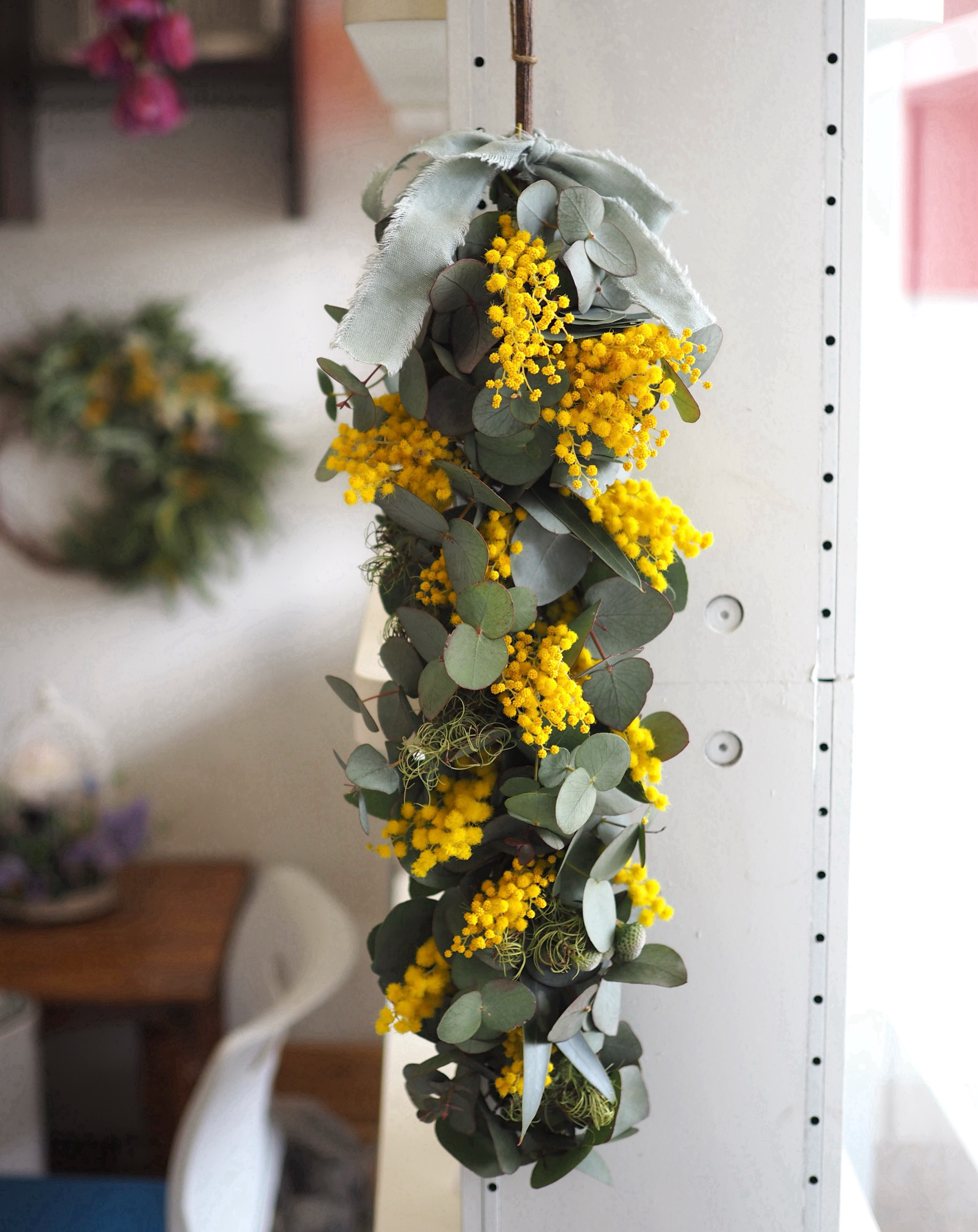 【受注制作】ミモザのガーランドリース　【パールアカシア】【ユーカリ
