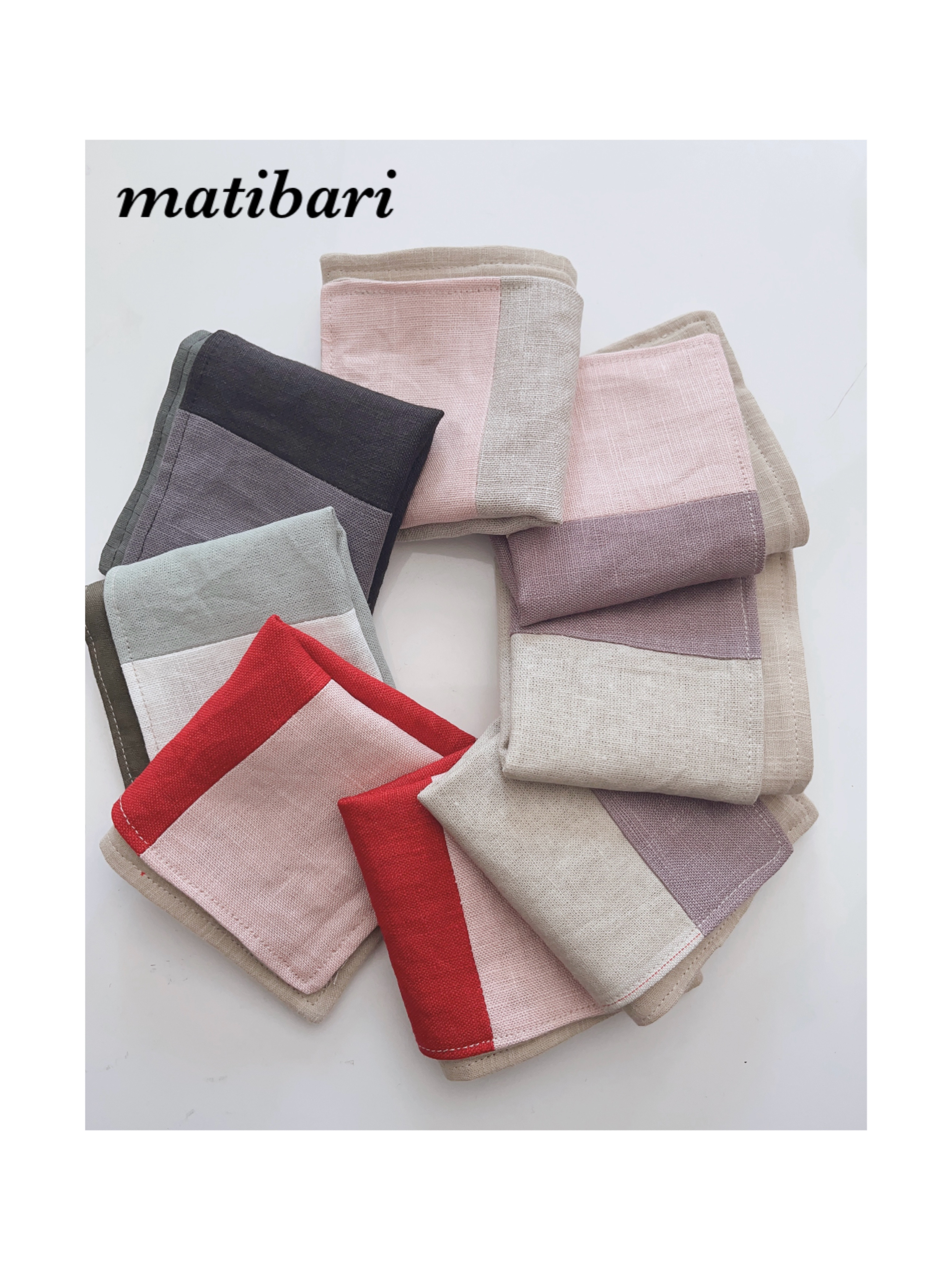 ◇matibari◇約18×18◇ガーゼとリネン100％のハンカチ