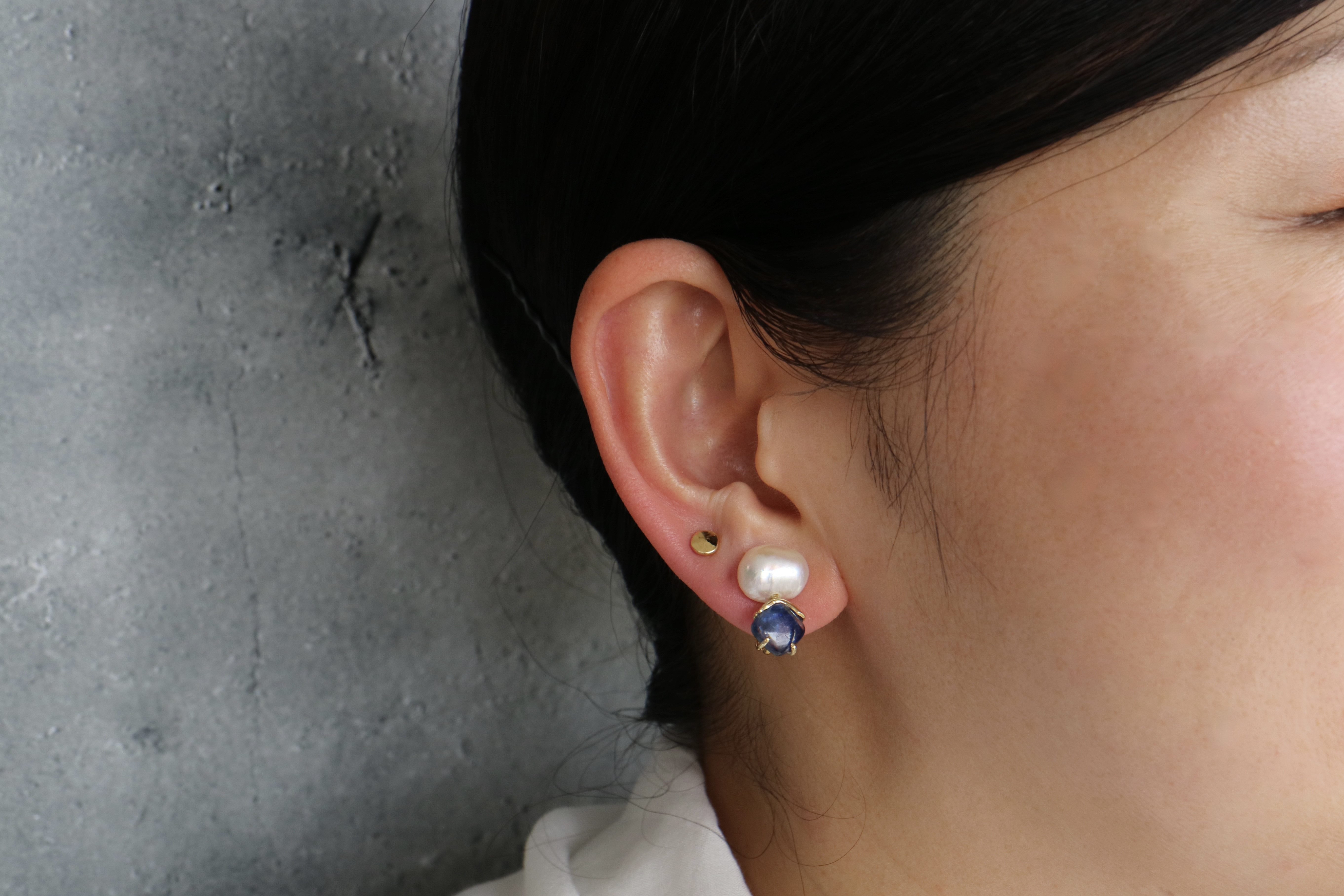 Kyanite and Pearl イヤリング (23E-02)