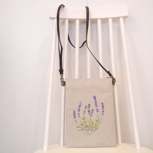 フランス刺繍入りサコッシュ ラベンダー サコッシュ フランス