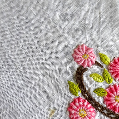 フランス 花の手刺繍 刺繍 創作品 素材 刺繍 ボビン はぎれ 綿レース