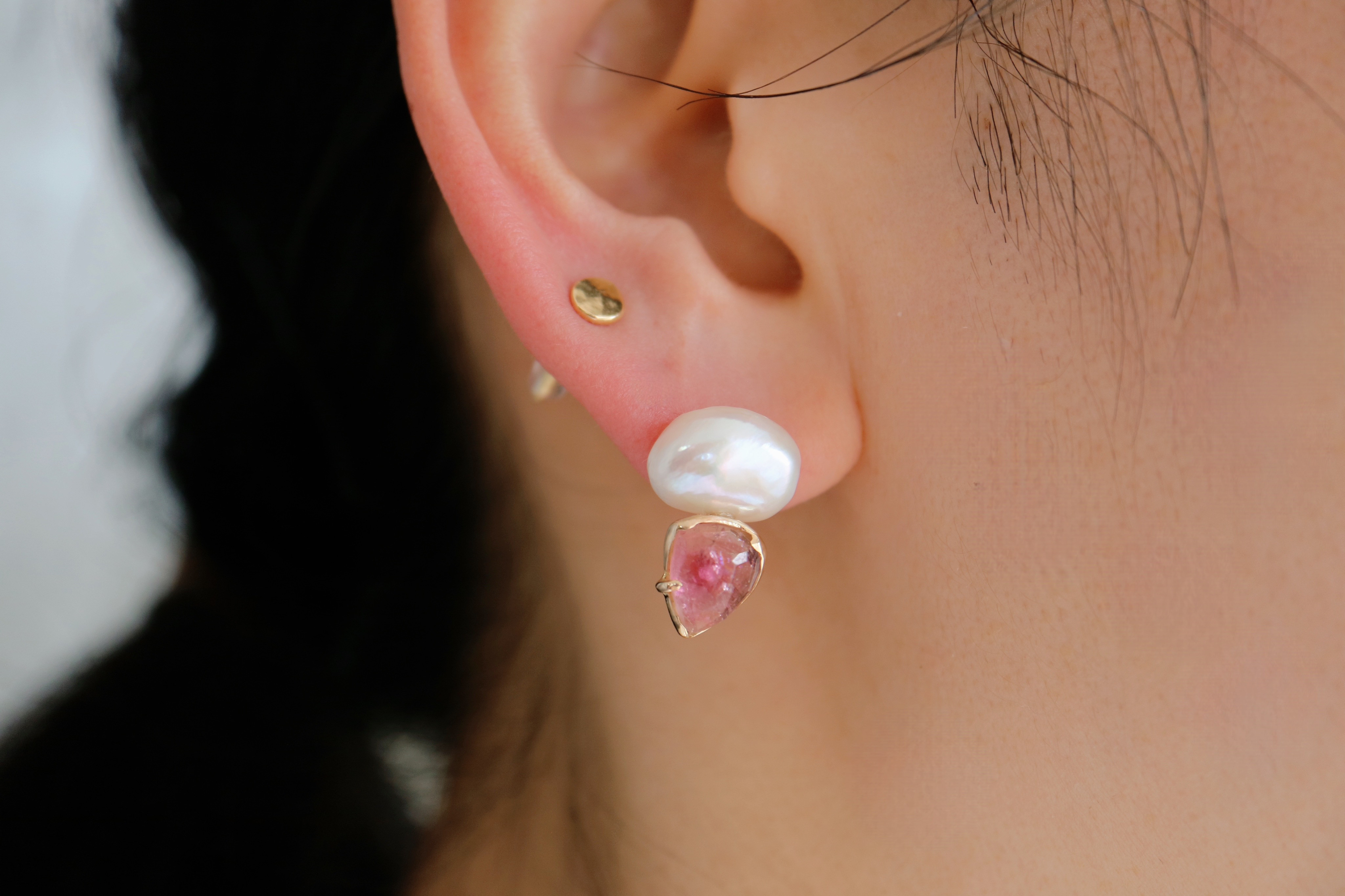 Tourmaline  and Pearl ピアス -C-  (24P-07)