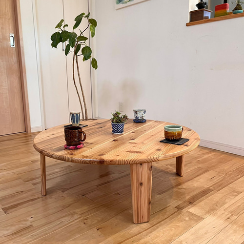 つい触りたくなる国産杉のちゃぶ台】直径100㎝ 角が丸い 折り畳み ロー