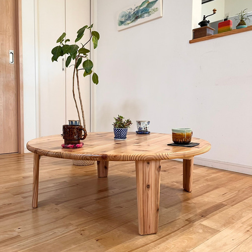 つい触りたくなる国産杉のちゃぶ台】直径100㎝ 角が丸い 折り畳み ロー