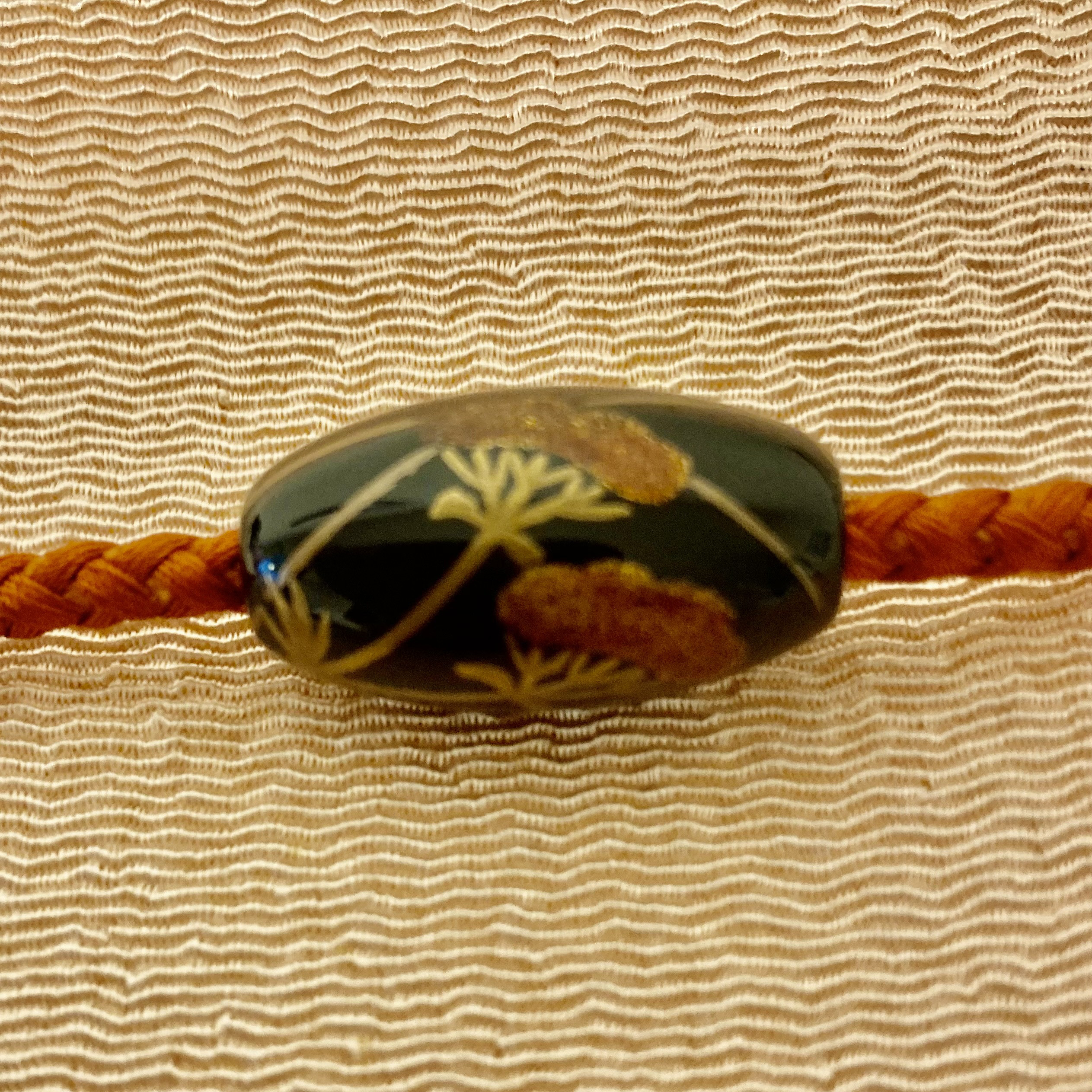 輪島塗 漆玉 帯留め【優華JAPAN 】秋草蒔絵 帯締め付き