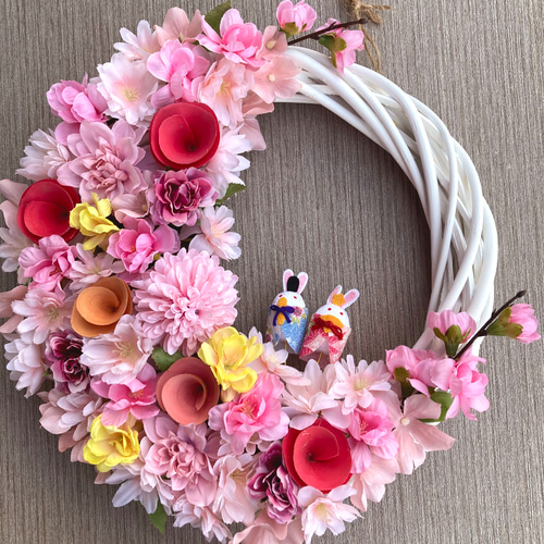 選べるオプション♪【ひな祭り・おひなさま】桃と桜のリース ー雛人形