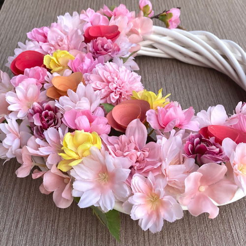 選べるオプション♪【ひな祭り・おひなさま】桃と桜のリース ー雛人形