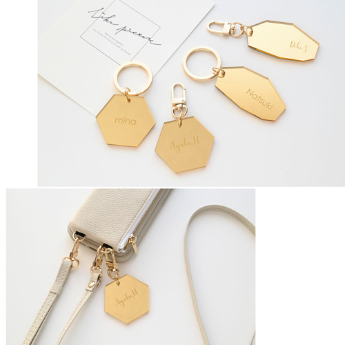 ゴールド ミラーアクリル キーホルダー 【 名入れ 】 キーリング 席札