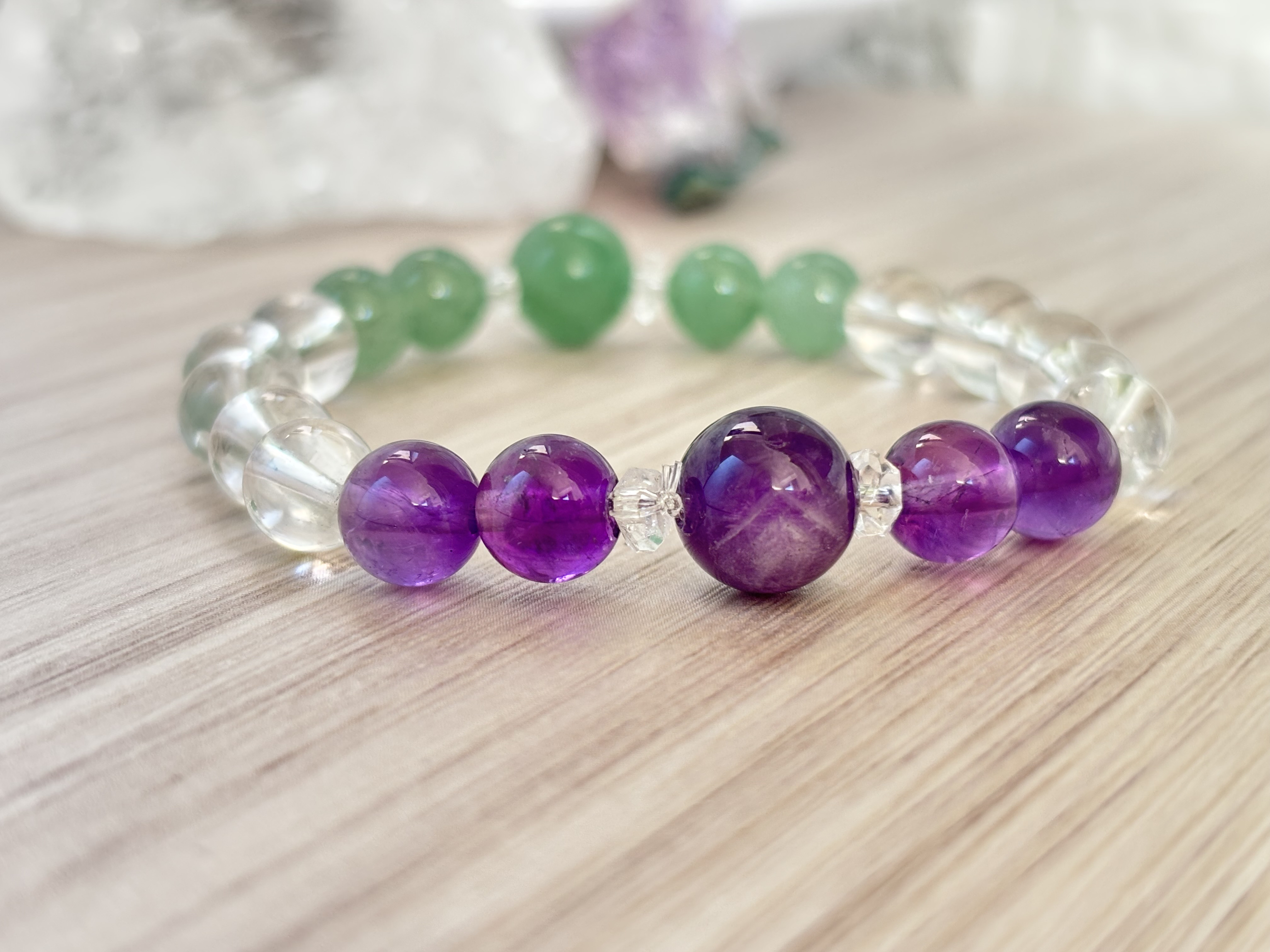 ⭐︎森の優しい妖精⭐︎アメジスト・アベンチュリン・水晶 天然石ブレスレット