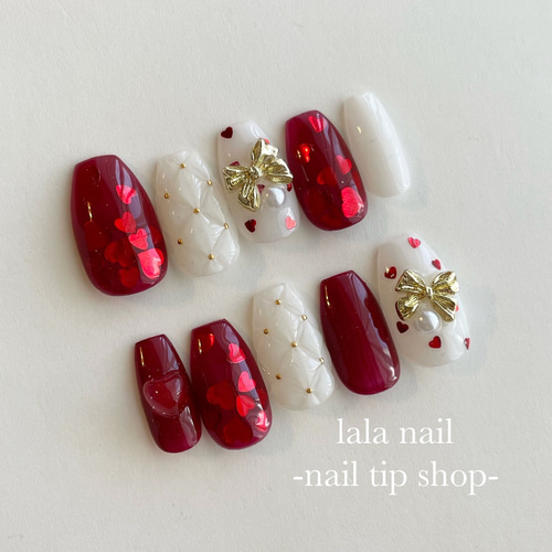 【No.014】ネイルチップ♡ハート♡キルティング♡ツイード♡リボン 06e1c7a32e9fe0c3dac1e4aceabc61