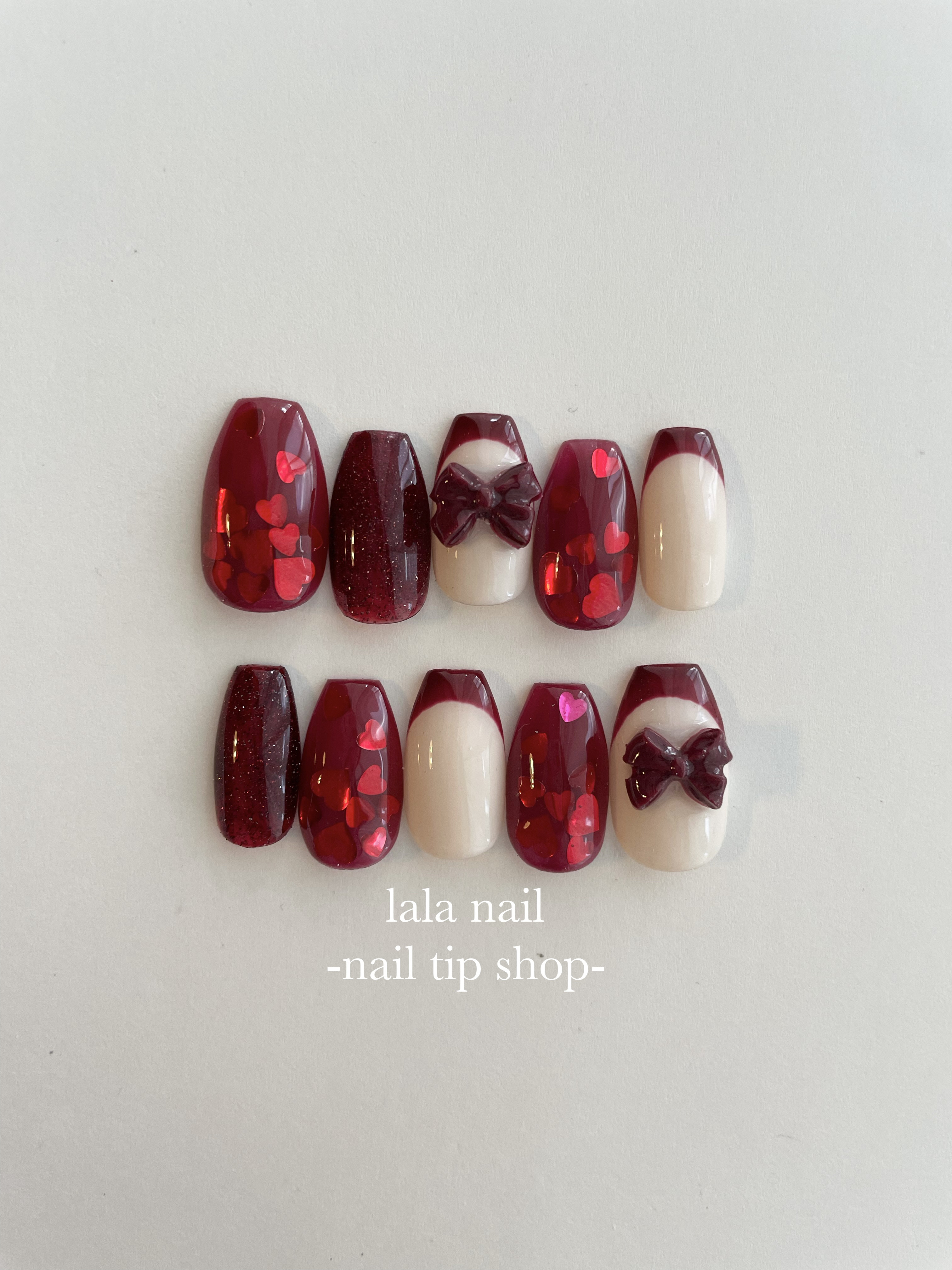 ホログラム らくがき 韓国 ［14］ネイルチップ オーダー ハート リボン