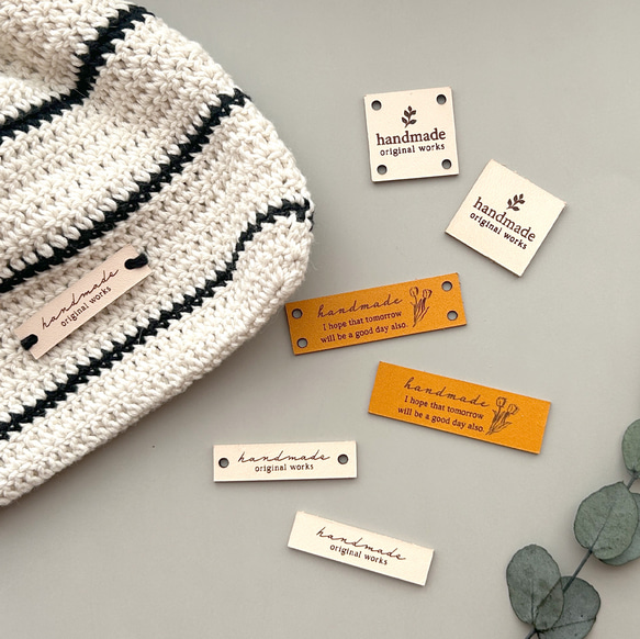 皮のネームタグ＊文字入れ・フォント変更可_フェイクレザーラベル【合皮タグ】 1枚目の画像