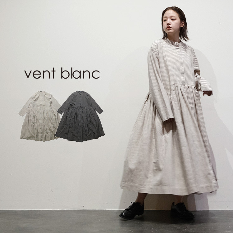 【2025SS】RUSTIC バンドカラー ギャザー ワンピース vent blanc VBO251303 ヴァンブラン 25,300円