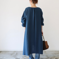 【全２２色】ふわふわ厚みが2倍！厚手ダブルガーゼワンピース／ボリューム袖のバックタックVネックリラクシングワンピース 7枚目の画像