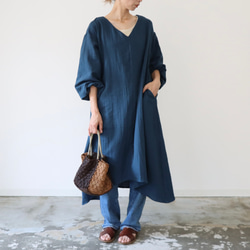 【全２２色】ふわふわ厚みが2倍！厚手ダブルガーゼワンピース／ボリューム袖のバックタックVネックリラクシングワンピース 11枚目の画像
