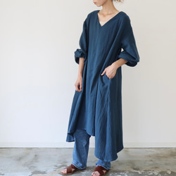 【全２２色】ふわふわ厚みが2倍！厚手ダブルガーゼワンピース／ボリューム袖のバックタックVネックリラクシングワンピース 10枚目の画像