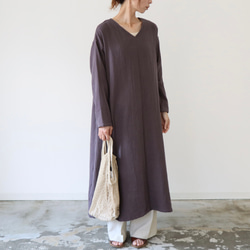 ふわふわ厚みが2倍／ゆったりリラックスワンピース／厚手ダブルガーゼワンピース／オーバーサイズ／ルームウェア／チャコール 7枚目の画像