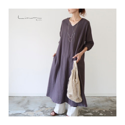 ふわふわ厚みが2倍／ゆったりリラックスワンピース／厚手ダブルガーゼワンピース／オーバーサイズ／ルームウェア／チャコール 3枚目の画像