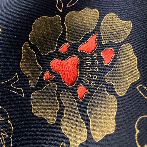 正絹 袷羽織 ミッドナイトブルーに絵羽模様刺繍花柄 着物 さまだ