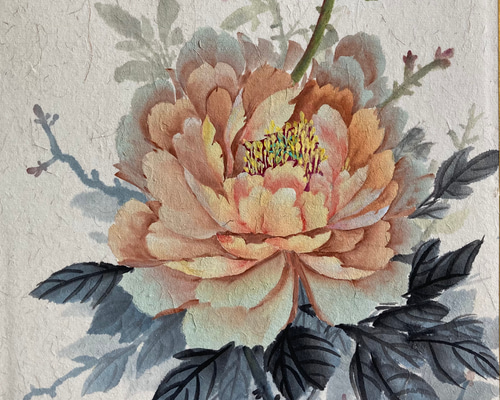 特大サイズ　牡丹の水墨画 初心者：簡単技法・水墨画の牡丹の描き方2種＜実況解説＞◇東雲