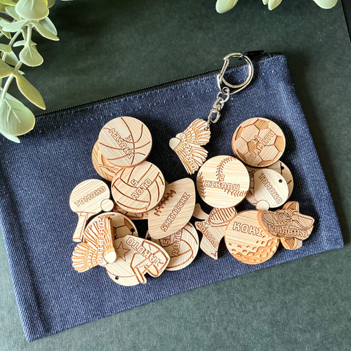 名入れ スポーツ竹製札 ネックレス/キーホルダー/ヘアゴム/マグネット