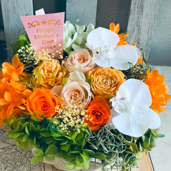 2色から選ぶ胡蝶蘭ローズバスケット　開店祝い　結婚祝い　プリザーブドフラワー　退職祝い　ピンク　オレンジ お誕生日 6枚目の画像