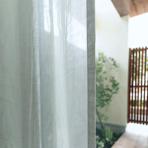 フラットひだ無し 軽くて薄い透明感のある麻のレースカーテン 03ブルー