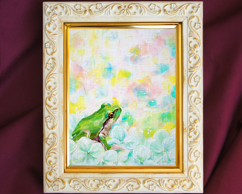 一点モノ再販ナシ【カエル】かえるの絵 蛙 小さめ絵画 幸運 運気