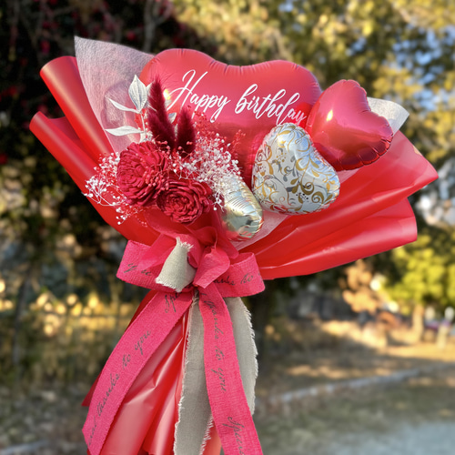 バルーンブーケ レッド 誕生日 発表会 ブライダル 結婚祝い 名入れ