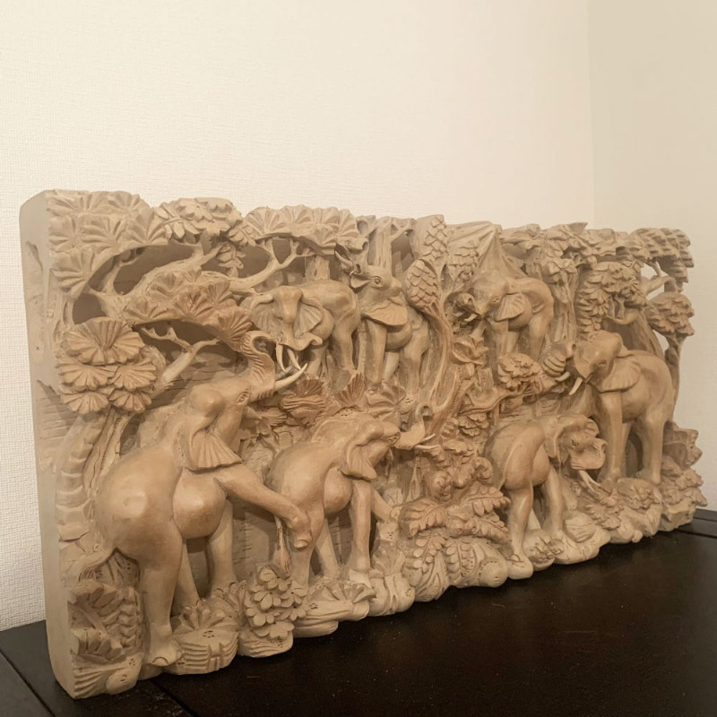 バリ カービング(木彫り）パネル エレファント 50cm 2207-1