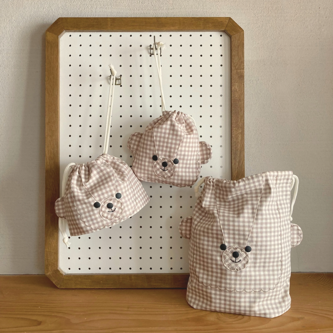 【オックスチェック】テディなくまさん巾着３点セット