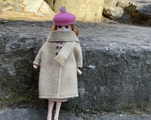 リカちゃん　洋服　ヘリンボーン❤︎ウール　ロングコート　brown ハンドメイド リカちゃん洋服ヘリンボーン❤︎ウールロングコートbrown