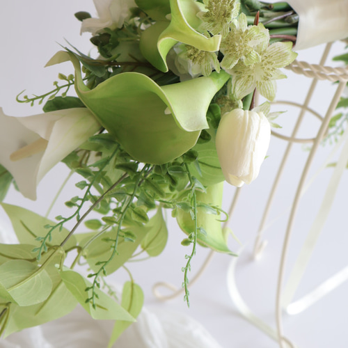 即納品可能】韓国発祥バレリーナブーケ／ホワイトグリーンブーケ