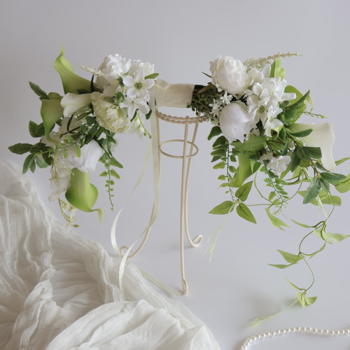 即納品可能】韓国発祥バレリーナブーケ／ホワイトグリーンブーケ