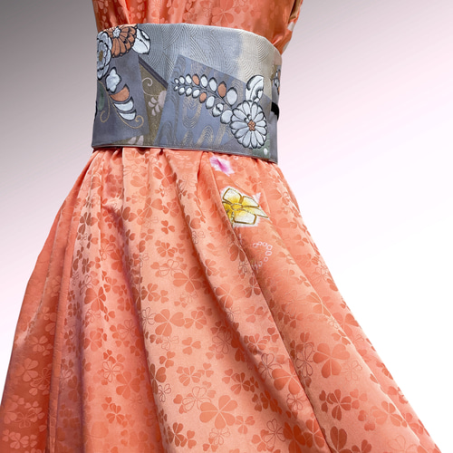 和で魅せるフレアーワンピース 着物リメイク 正絹 演奏会 結婚式 着物