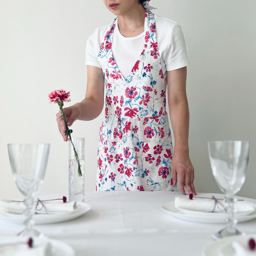 エプロンおしゃれ 花柄 アネモネ 綿100％ オックス 国産 母の日 ギフト  