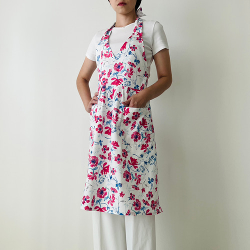 エプロンおしゃれ 花柄 アネモネ 綿100％ オックス 国産 母の日 ギフト